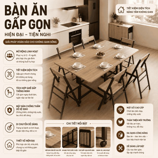 Bàn ăn gấp gọn thông minh lắp đặt hoàn chỉnh thép sơn tĩnh điện chất liệu gỗ MDF lõi xanh chống nước chống xước - HP608