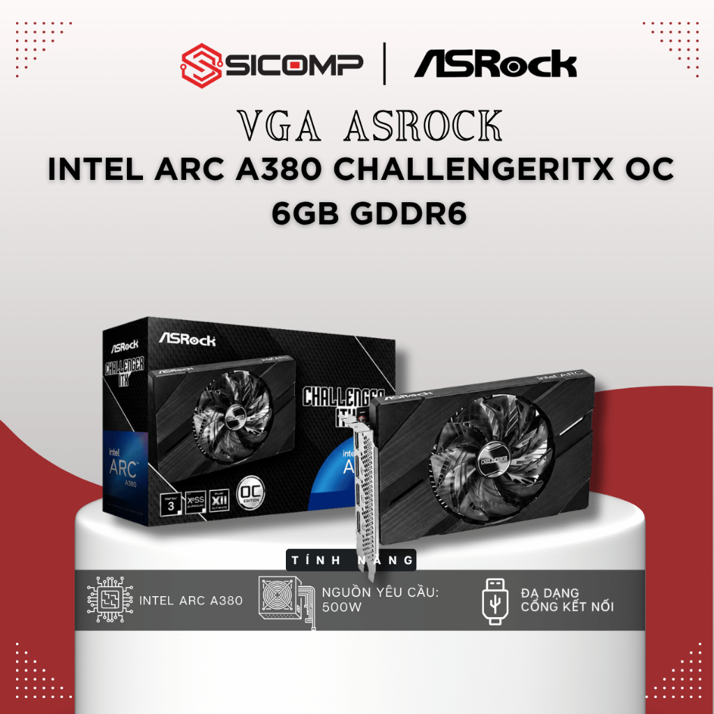 [FULL VAT] VGA ASROCK INTEL ARC A380 CHALLENGER ITX OC 6GB GDDR6, BH 36TH