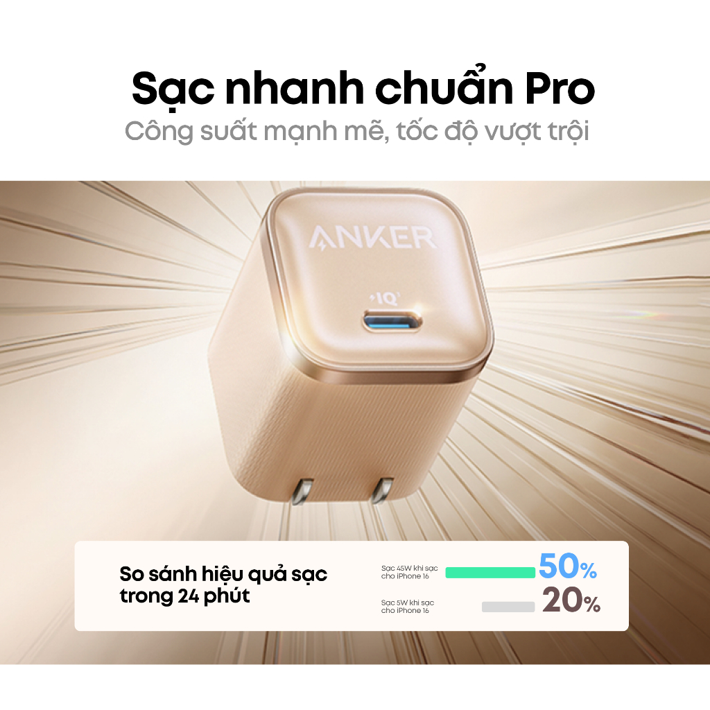 Củ sạc nhanh Anker Nano 45W | 1 cổng USB-C | Chân gập nhỏ gọn - A2692| BH 18 tháng