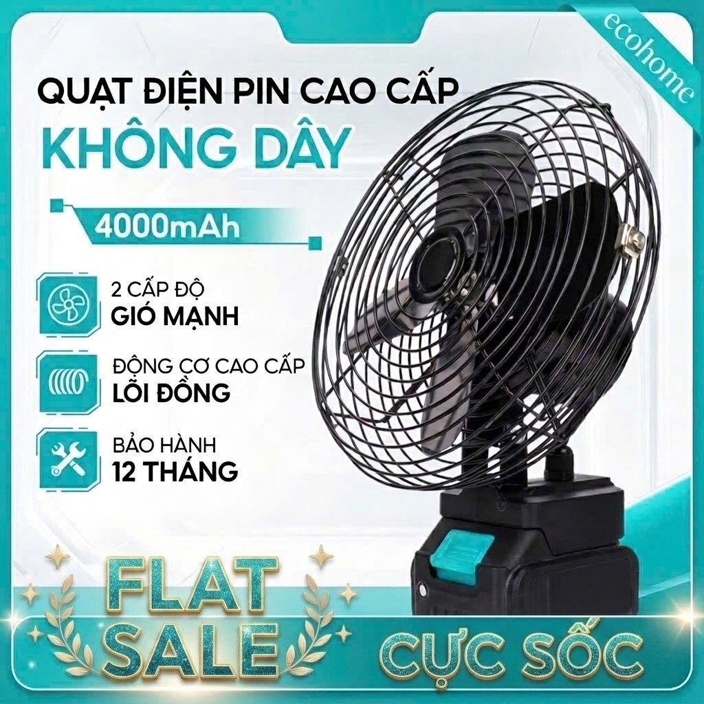 Quạt tích điện chạy pin chính hãng, lồng sắt, cánh nhưa 2 cấp độ gió, siêu bền,pin 10cell, 20 cell, 