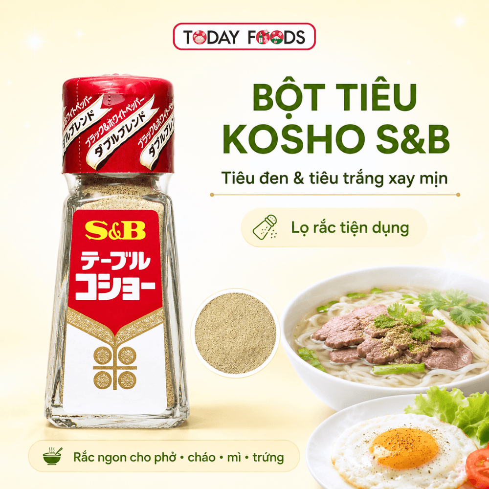 Bột tiêu Kosho S&B 20g Nhật Bản | Hỗn hợp tiêu đen và tiêu trắng xay mịn, lọ rắc tiện dụng