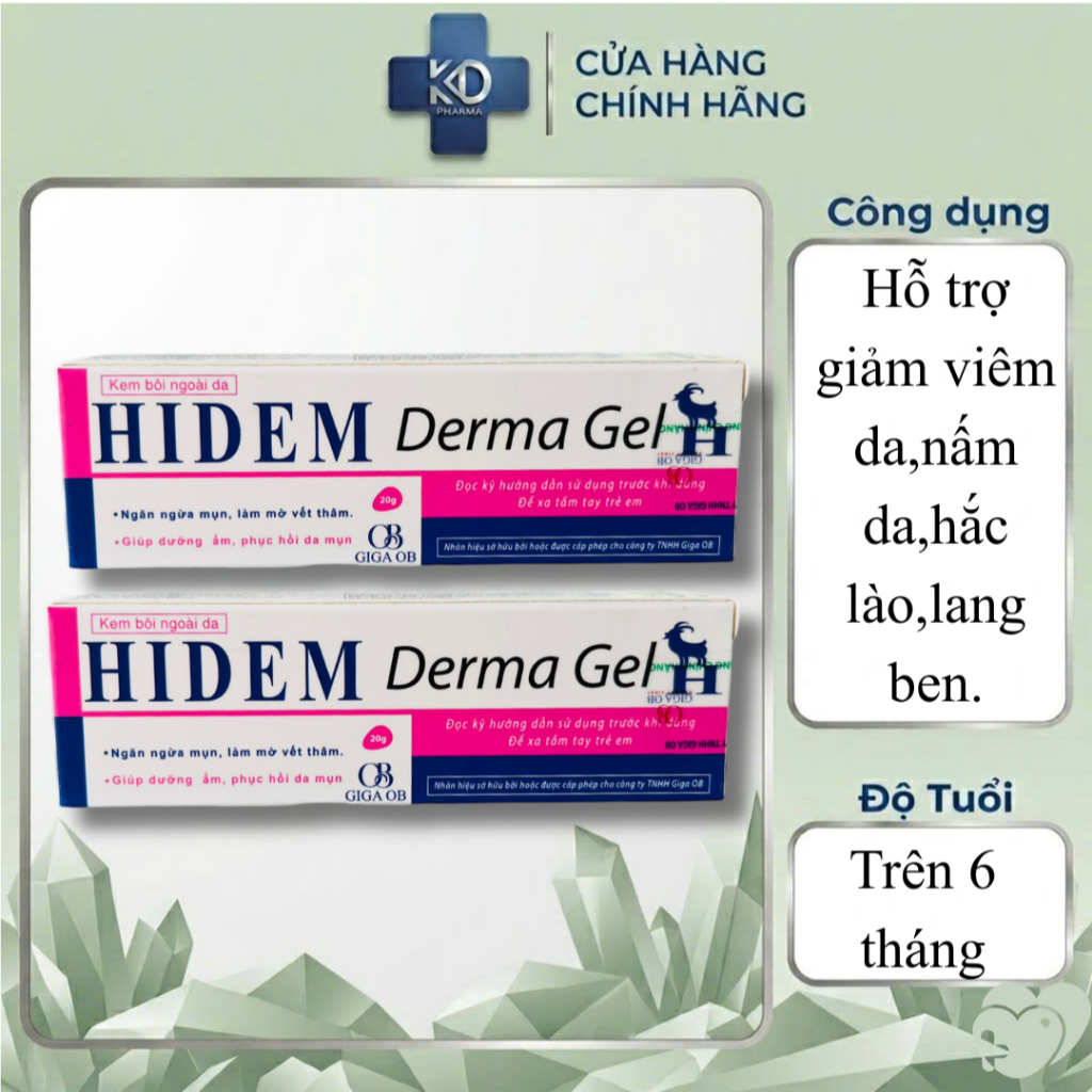 Hidem Derma Gel giảm mụn thâm , phục hồi bề mặt da sau mụn  tuýp 20g Giga OB