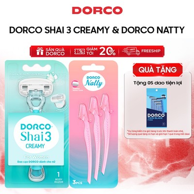 COMBO Dao Cạo Body Nữ DORCO SHAI 3 CREAMY - LTRA100PG-1B & LI0003 - Hộp 1 Cây Dao Cạo Body Nữ và Vỉ 3 Dao Cạo Mày