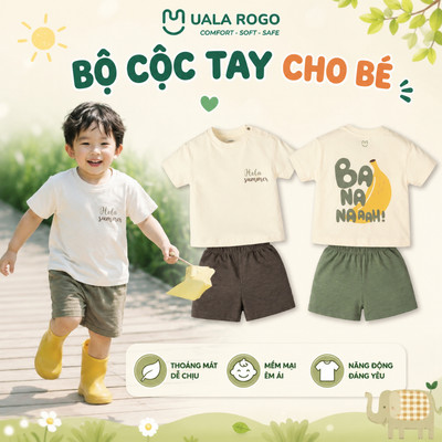 Đồ bộ cho bé Ualarogo cộc tay 1-4 tuổi vải Petit mềm mịn thoáng khí co giãn UR 503