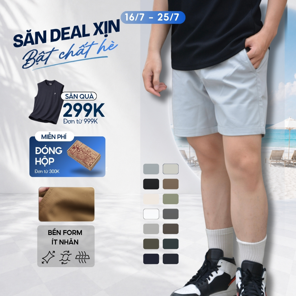 Quần Short Kaki  Nam Basic Sleek Vải Kaki Cá Sấu Lưng Chun, Co Giãn Thoải Mái, Trẻ Trung - FEAER
