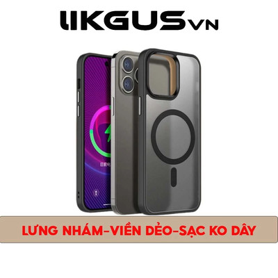 Ốp LIKGUSVN Lưng Nhám Chống Vân-Chống Ố-Chống Sốc-Hỗ Trợ Sạc Không Dây Cho IP12-13-14-15-16-17Promax