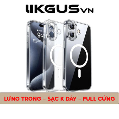 Ốp Lưng LikgusVn Trong Suốt Sạc Từ Tính Màng Bảo Vệ Camera Full Cứng Không Ố Vàng Cho IP11 -> 17Promax