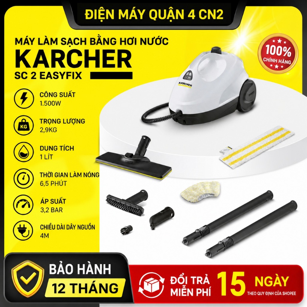Karcher SC2 EasyFix / Máy Làm Sạch Hơi Nước Karcher SC 2 EasyFix Diệt 99.999% Virus Công Suất 1500W