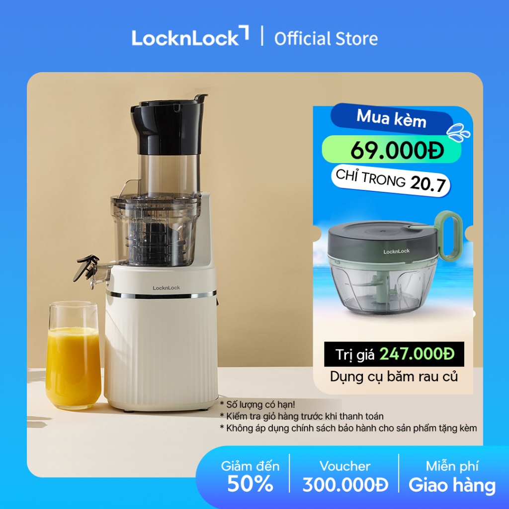 Máy ép chậm Locknlock Bianco Slow Juicer 0.8L màu trắng ngà EJJ421IVY
