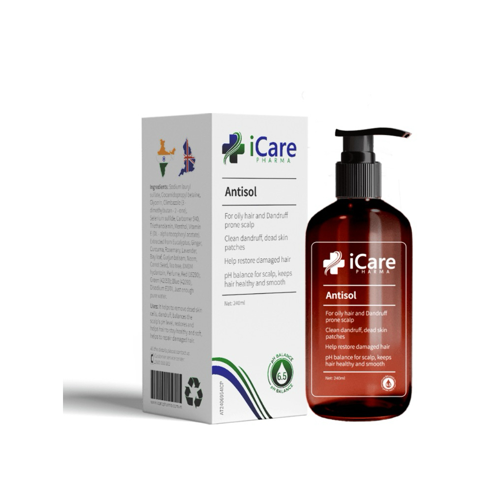 Dầu gội iCare Antisol iCare hỗ trợ giảm gàu, ngứa, nấm da đầu và phục hồi tóc hư tổn