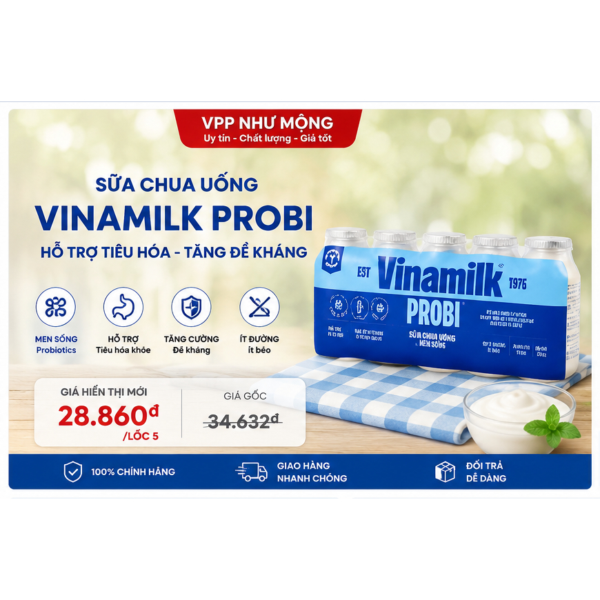 SỮA CHUA UỐNG VINAMILK PROBI MEN SỐNG – HỖ TRỢ TIÊU HÓA, TĂNG CƯỜNG ĐỀ KHÁNG