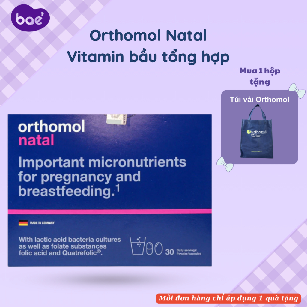 Vitamin bầu Orthomol Natal bổ sung sắt ,axitfolic ,canxi, lợi khuẩn, DHA - Bae Center