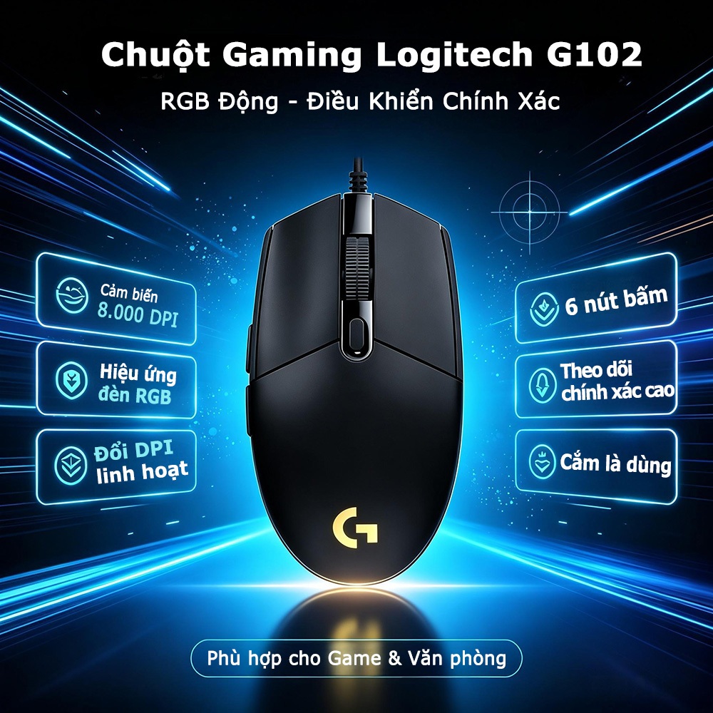 Chuột gaming Logitech G102/G304/G402 có dây và không dây, đèn LED RGB, theo dõi độ chính xác cao