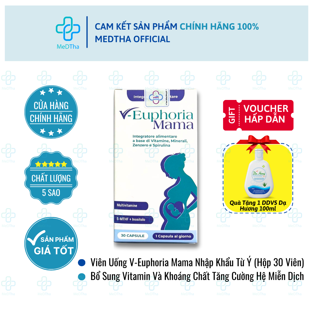 Vitamin Tổng Hợp V-Euphoria Mama - Bổ Sung Các Vitamin Và Khoáng Chất, Lợi Sữa, Bổ Bầu - Hộp 30 Viên