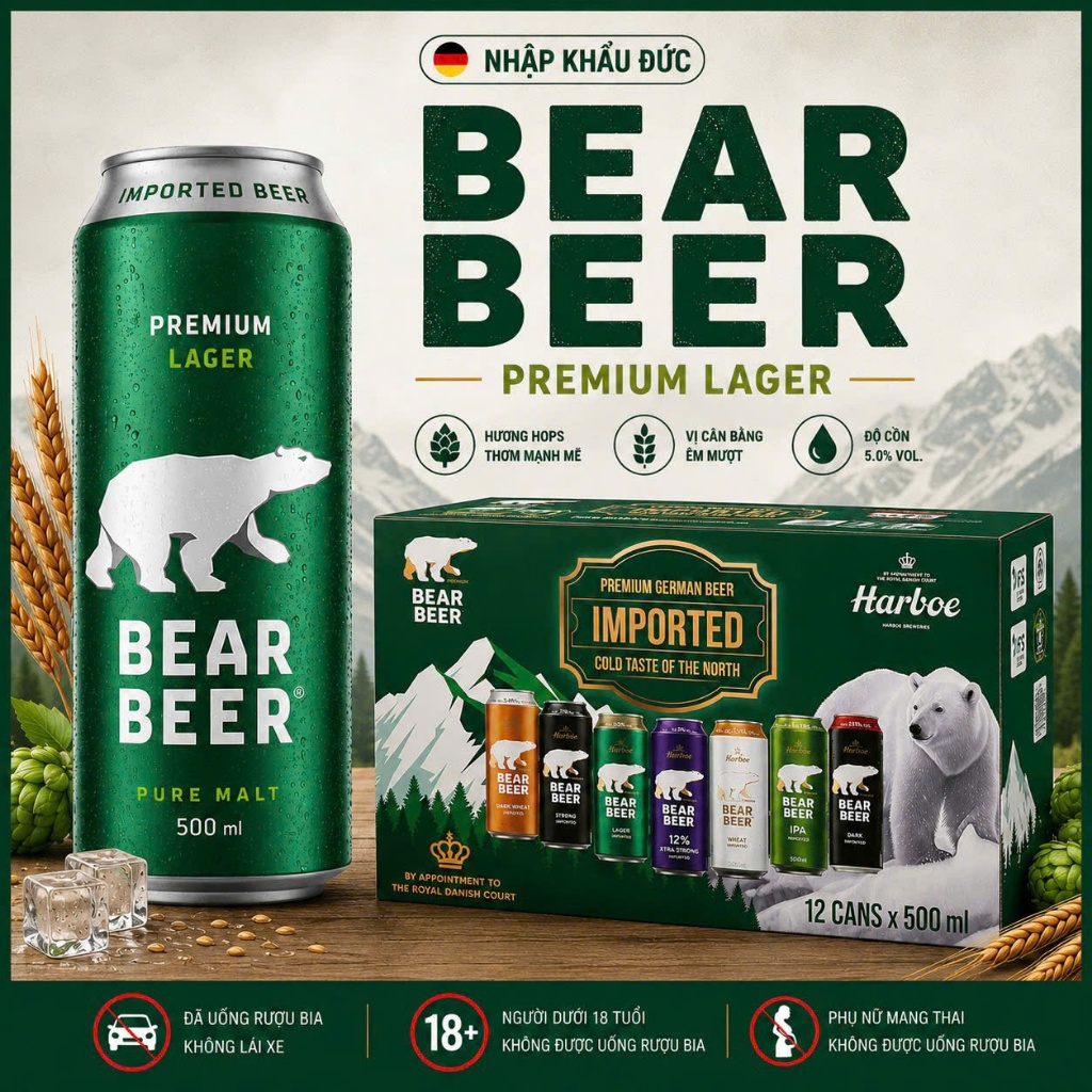 [ BIA ĐỨC NHẬP KHẨU ] Bia Gấu Bear Beer Lager 5% Hộp 12 Lon 500ml