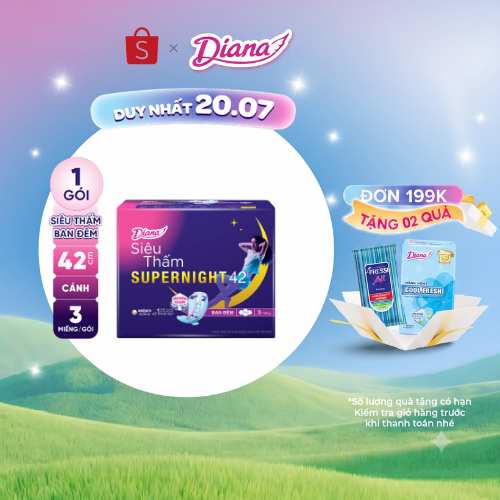 Băng vệ sinh ban đêm Diana siêu thấm Supernight 42cm 3 miếng/gói
