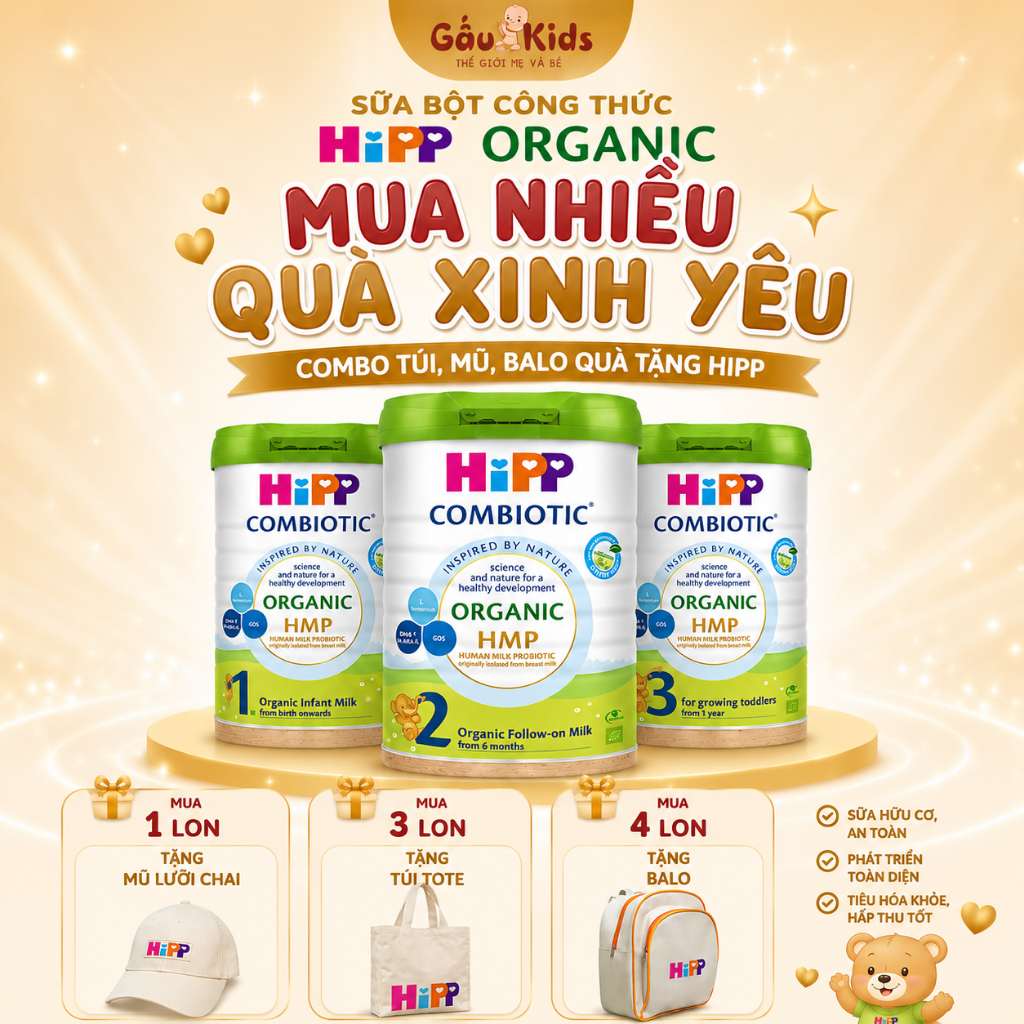 Sữa bột công thức HiPP Organic Combiotic 800g ( Đủ Số ) Hỗ trợ Tiêu Hóa & Đề Kháng Cho Bé - Gaukids