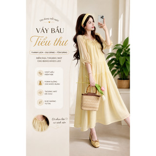 Đầm Bầu Voan Tơ Vàng Chanh Dáng Maxi Bay Nhẹ Chuẩn Style Ulzzang Hàn Quốc by Đầm Bầu Thỏ-PT664