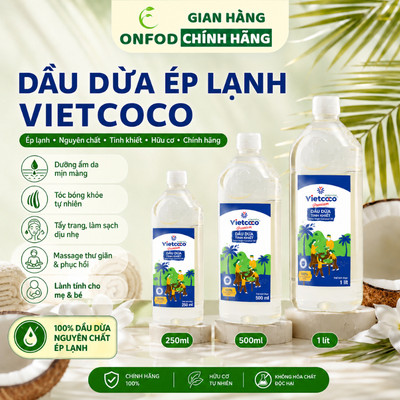 Dầu dừa ép lạnh Vietcoco nguyên chất 100% ONFOD nấu ăn dưỡng da dưỡng tóc mát xa em bé mẹ bầu