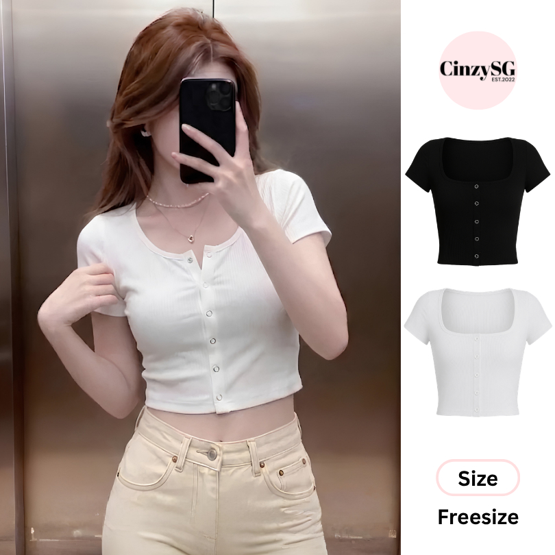 Áo Croptop Nữ Cổ Trụ/ Cổ Vuông Form Ôm Chất Bozip Co Giãn Thoáng Mát – Áo Thun Basic Mùa Hè CinZy SG