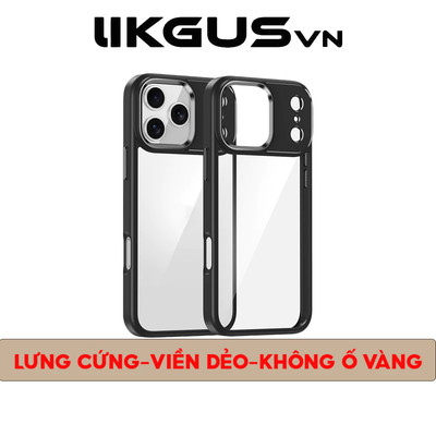 Ốp Lưng Trong Cứng LikgusVn Chống Ố Vàng Dùng Cho IP 12-13-14-15-16-17 Promax - Viền Gờ Cam Kim Loại