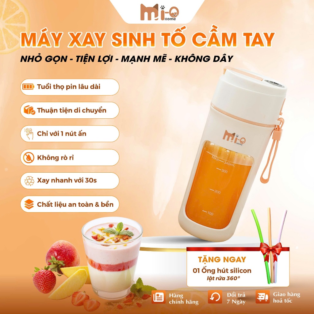 Máy Xay Sinh Tố Cầm Tay Mini 340ml Mi-Ohome, Dụng cụ Xay Hoa Quả Detox, Làm Smoothie Đá Xay Freezee 