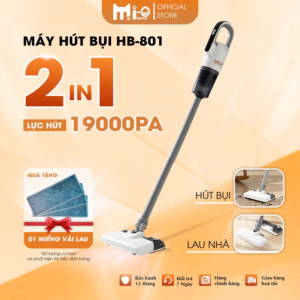 Máy Hút Bụi Lau Nhà Không Dây Mi-Ohome 3 Chế Độ HB-801 | Máy Hút Bụi Sofa Cầm Tay Đa Năng, Chổi Lau 