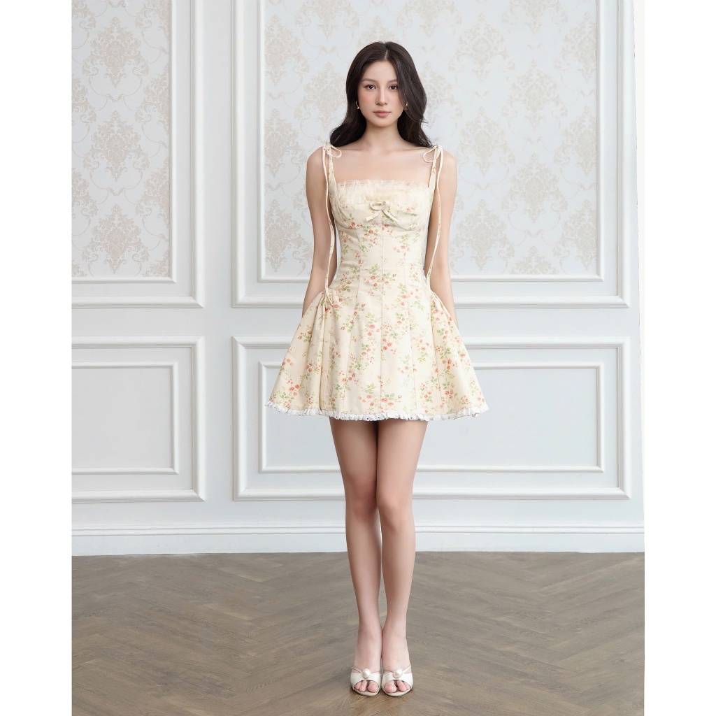 𝗖𝗹𝗼𝘁𝗵𝗲𝘀 𝗕𝗮𝗿 - Nola Dress (Summer Garden) | Đầm mini nhung dáng xòe phối ren hoa nữ tính