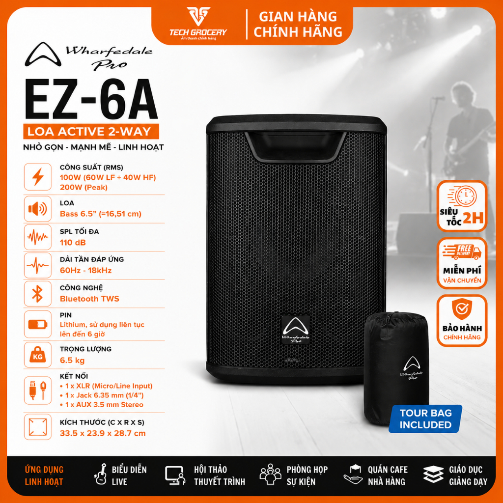 [Tặng Kèm Túi] Loa Bluetooth Wharfedale Pro EZ-6A Chính Hãng | Loa Active 2-Way 100W RMS | Bảo Hành 