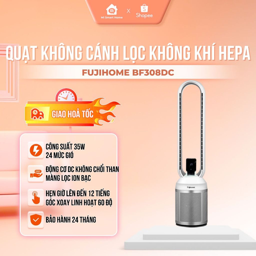 Quạt Không Cánh Fujihome BF308DC – Lọc Không Khí HEPA | Mát Êm | An Toàn Cho Cả Nhà  -  BH 24 tháng