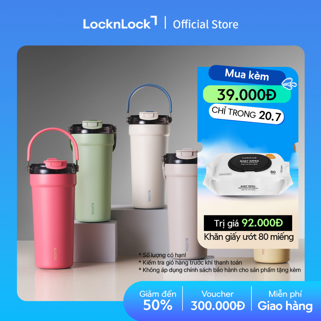 Bình giữ nhiệt phủ sứ LocknLock Blissoul cafe ceramic tumbler LHC4440 có quai xách dung tích 700ml - 6 Màu