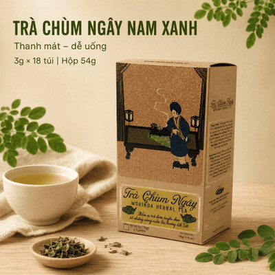 Hộp Trà Túi Lọc Nam Xanh, Trà Chùm Ngây, Thanh Mát, Không Gây Mất Ngủ, 3g x 18 Túi/ Hộp 54g