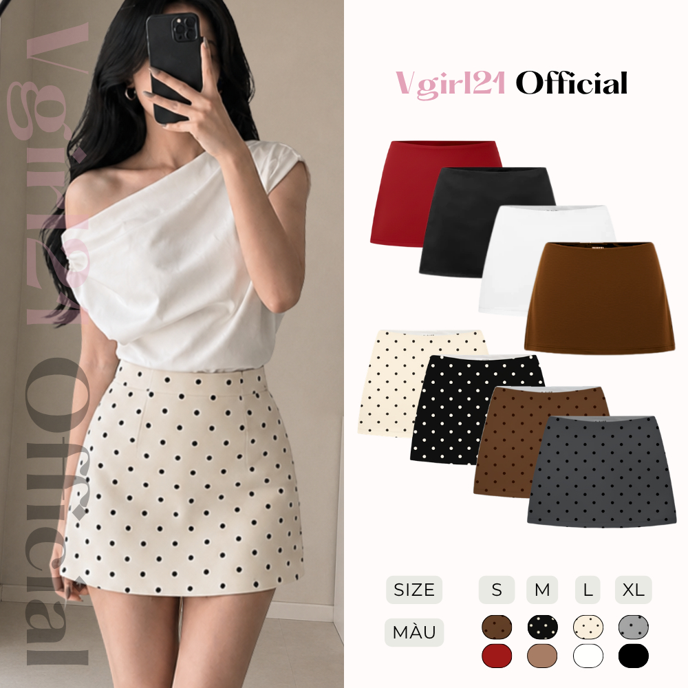 Dottie Skirt - Chân Váy Chấm Bi/Trơn Chữ A Nữ-Kèm Quần Bảo Hộ-Dễ Phối Đồ-Phù Hợp Mùa Hè Mùa Thu