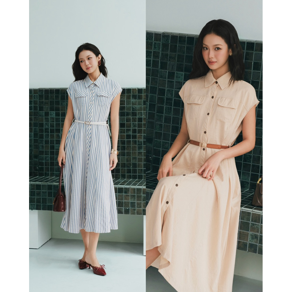 váy cổ somi dáng xoè thanh lịch kèm belt HOIVU August dress kèm belt