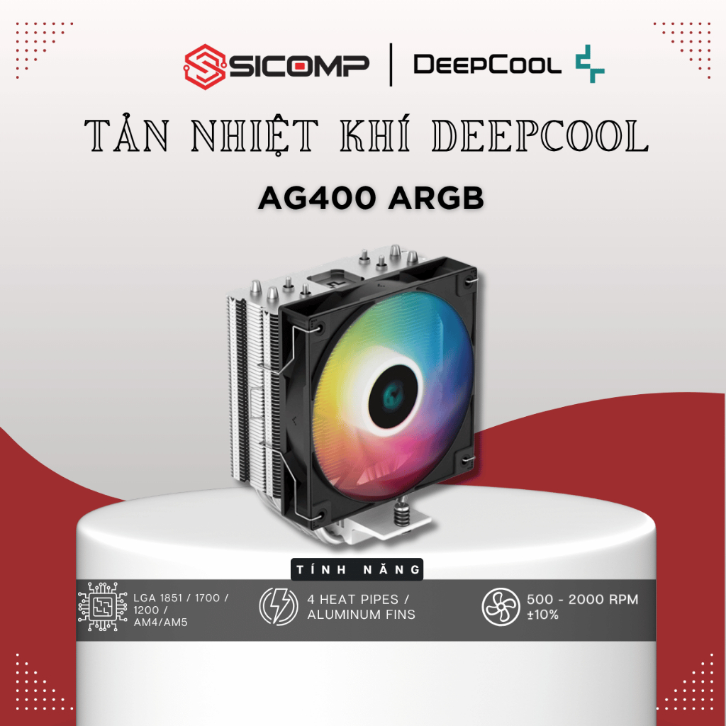 TẢN NHIỆT KHÍ DEEPCOOL AG400 ARGB, BH 12 THÁNG