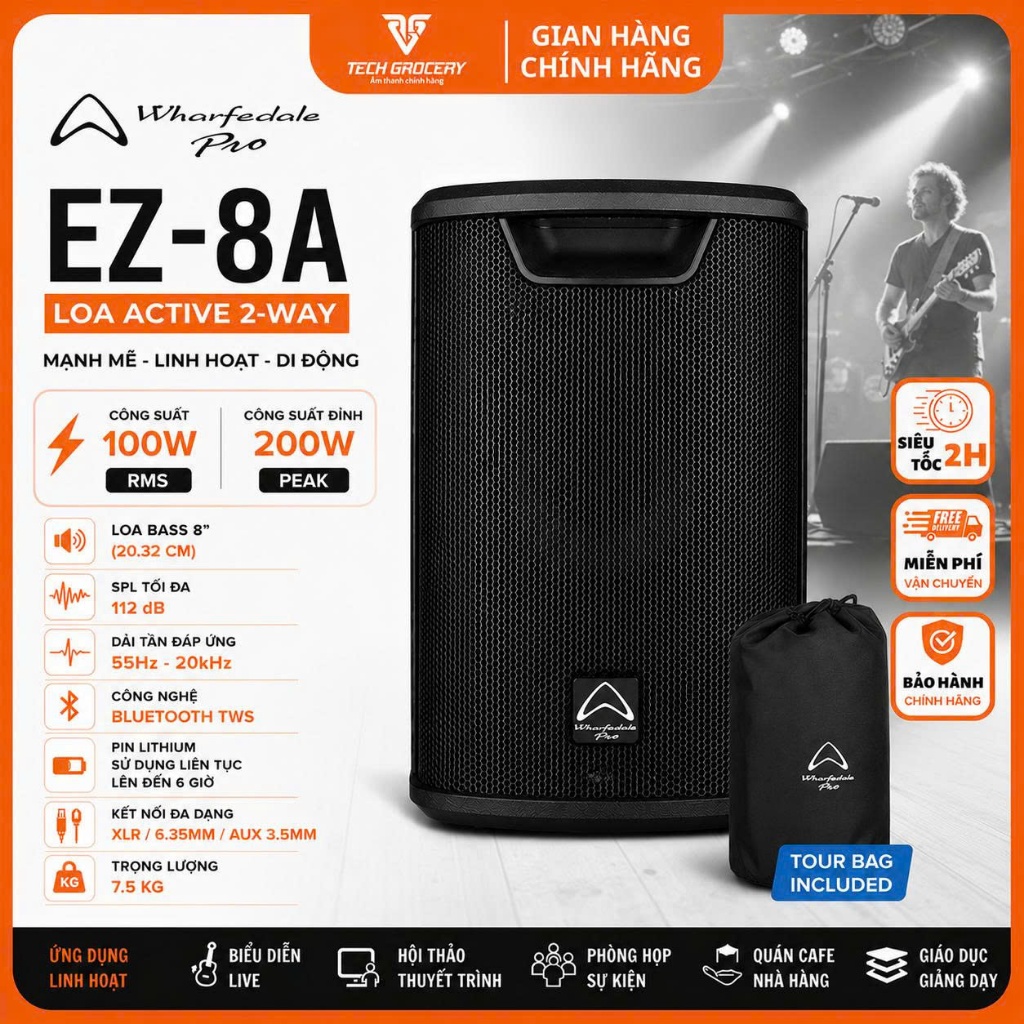[Tặng Kèm Túi] Loa Bluetooth Wharfedale Pro EZ-8A Chính Hãng | Loa Active 2-Way 100W RMS | Bảo Hành 