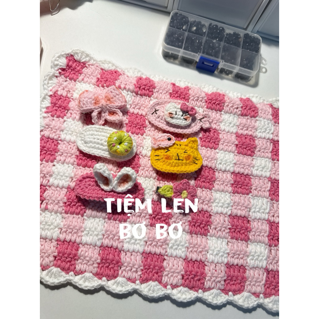 [ Len 125g và len susan 5] Kẹp tóc len handmade bằng len xinh xắn, đáng yêu
