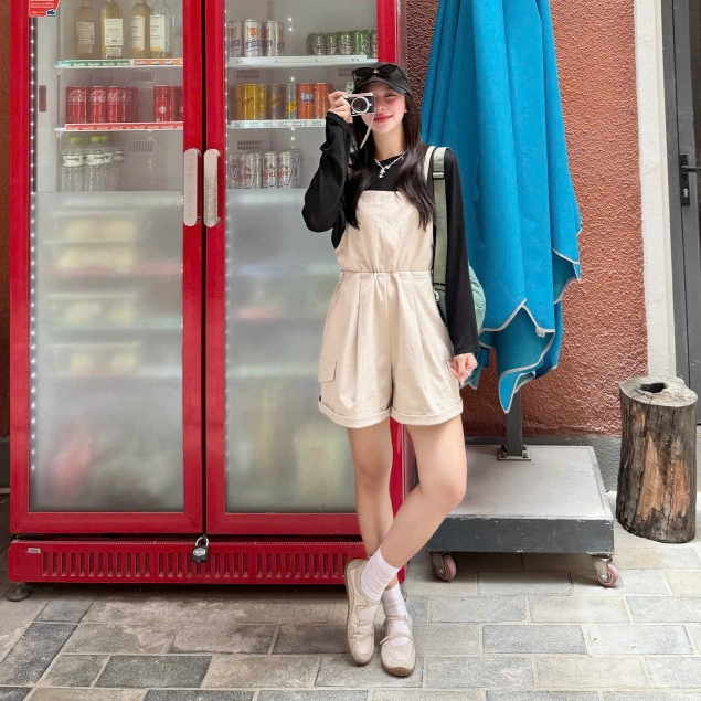 (ẢNH OLDSCHOOL) Yếm quần ngố ống rộng rút dây eo Y387 ONON JUMPSUIT | BigBuy360 - bigbuy360.vn