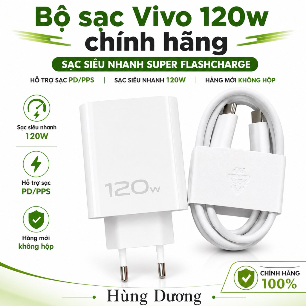 Bộ sạc nhanh FlashCharge 120W VIVO / iQOO cổng USB-C ZIN Chính Hãng, Mới Nguyên 100%