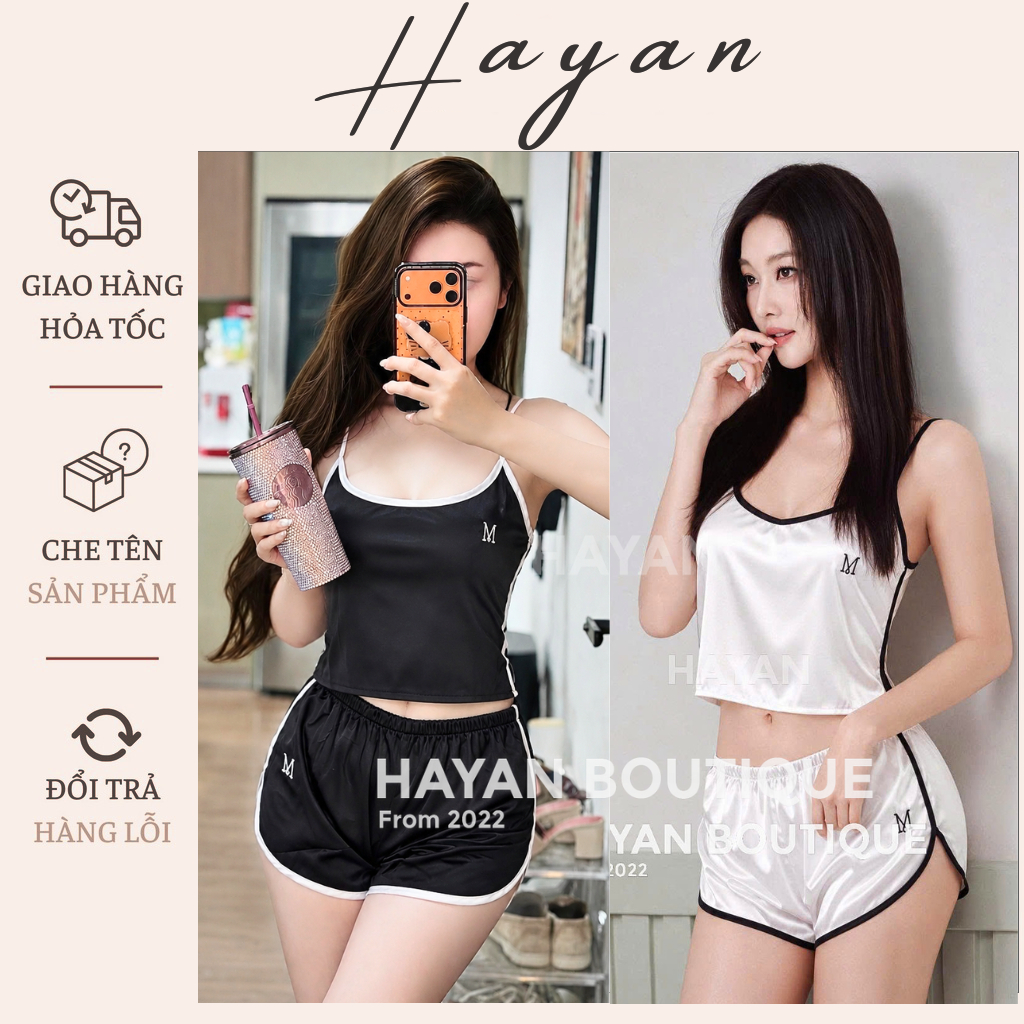 HT21 Bộ ngủ sexy 2s viền màu xinh quyến rũ,đồ ngủ lụa croptop tôn dáng HT21