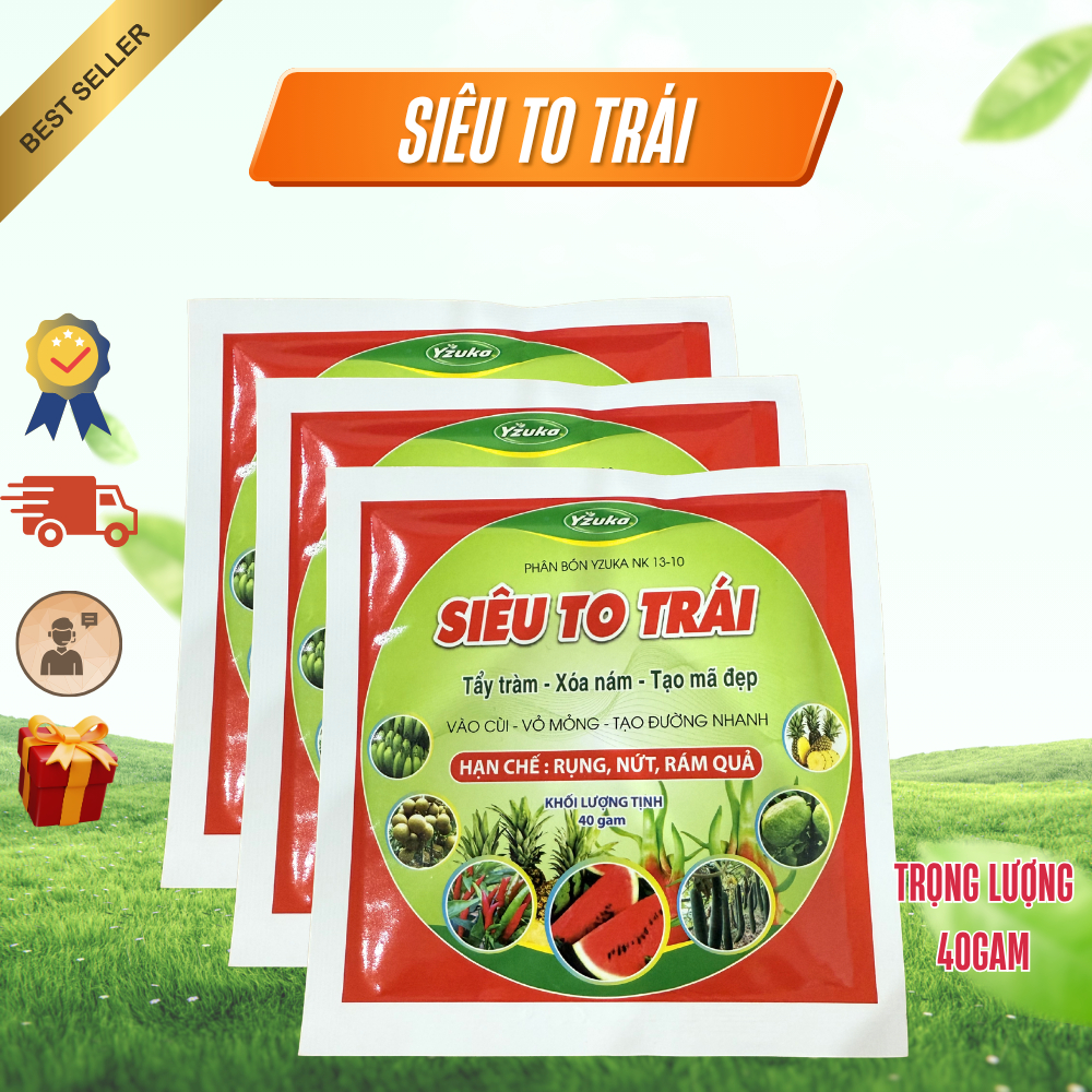 Phân Bón YZUKA Siêu To Trái 40G | Kích Trái To, Chống Rụng Trái, Hạn Chế Nứt Trái, Đẹp Mã, Cây Ăn Tr