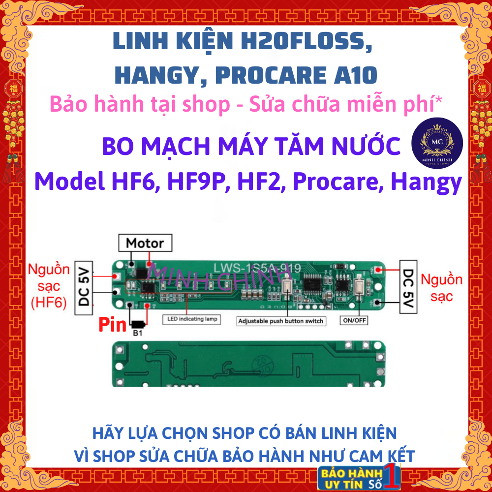 Bo mạch máy tăm nước H2OFloss HF6, HF6P, HF2, HF9P, Hangy, ProcareA10, UNIQ, Bair
