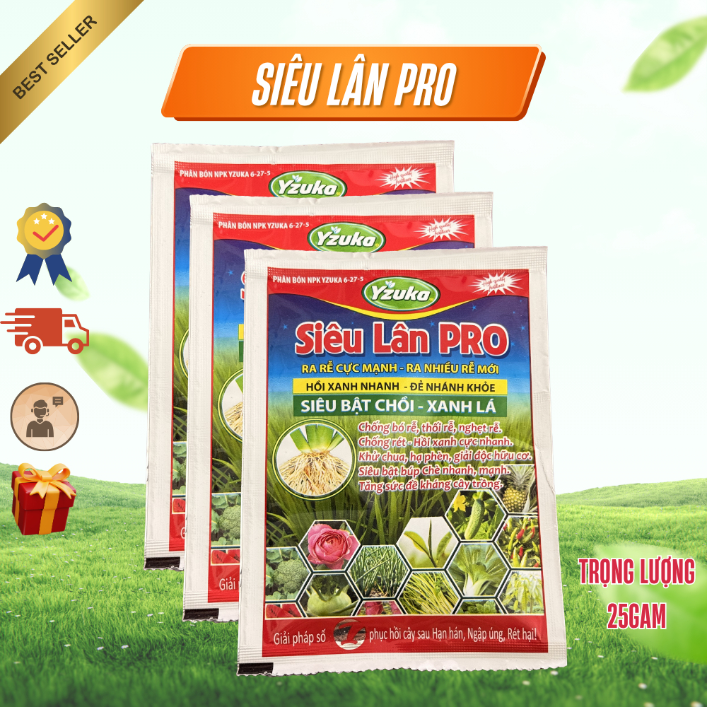 Phân Bón Siêu Lân Pro YZUKA 25g – Kích Rễ Mạnh, Bật Chồi Nhanh, Phục Hồi Cây Suy, Xanh Lá Cực Tốt