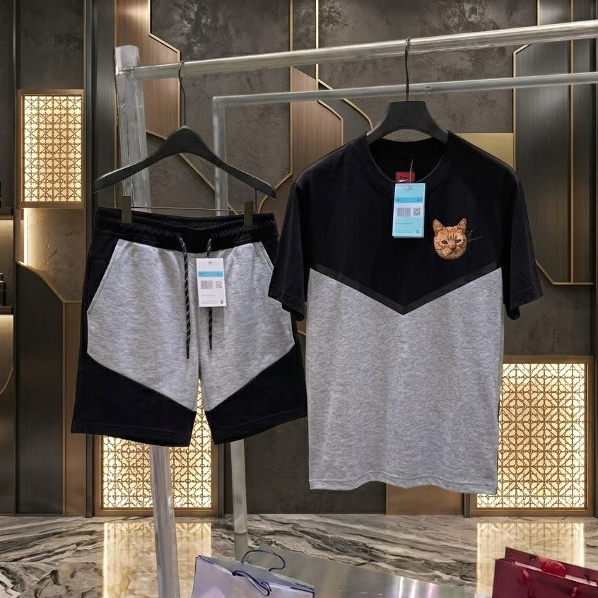 Set Bộ Cộc Tay nice Kỳ Tech Xám Fleece Ver.- Quần Áo Cộc nice tech, Hàng Hot Trend Hè 2026
