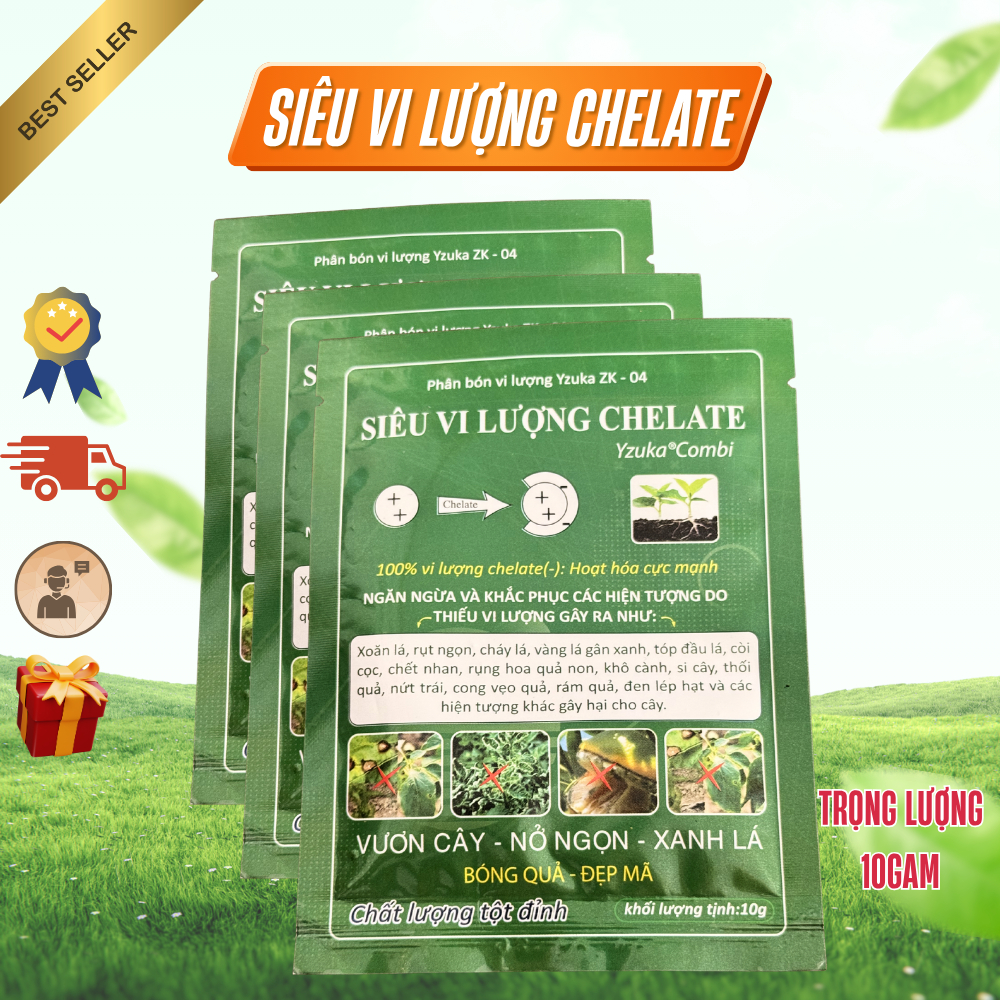 Phân Bón Siêu Vi Lượng Chelate YZUKA 10g – Bổ Sung Vi Lượng, Khử Vàng Lá, Xanh Cây, Tăng Đậu Trái