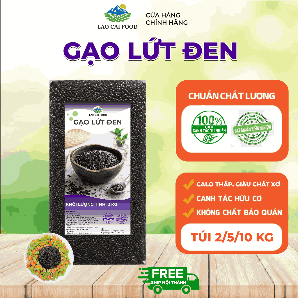 Gạo Lứt Đen Lào Cai - Gạo Lứt Đen Chính Gốc Dẻo Thơm - Túi 2kg/5kg/10kg