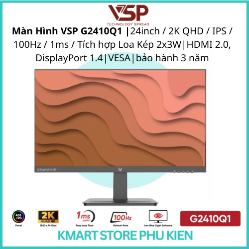 Màn Hình VSP G2410Q1 |24inch / 2K QHD / IPS / 100Hz / 1ms / Tích hợp Loa Kép 2x3W|HDMI 2.0, DisplayP