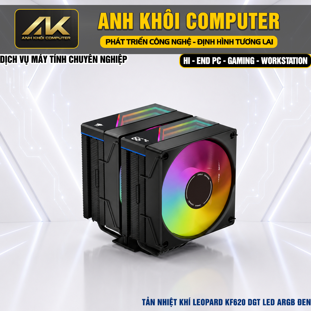 Tản Nhiệt Khí Leopard KF620 DGT ARGB 2 Tháp 6 Ống Đồng Màn Hình Hiển Thị Nhiệt Độ CPU