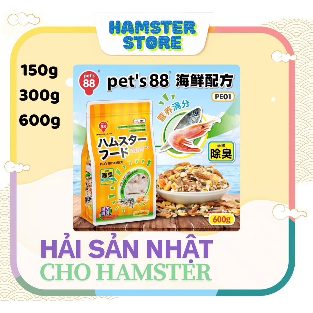 Thức Ăn Hamster Pet's 88 Hải Sản PE01 PE02 PE03 - Cám Hỗn Hợp Cao Cấp Cho Hamster Bear, Winter White