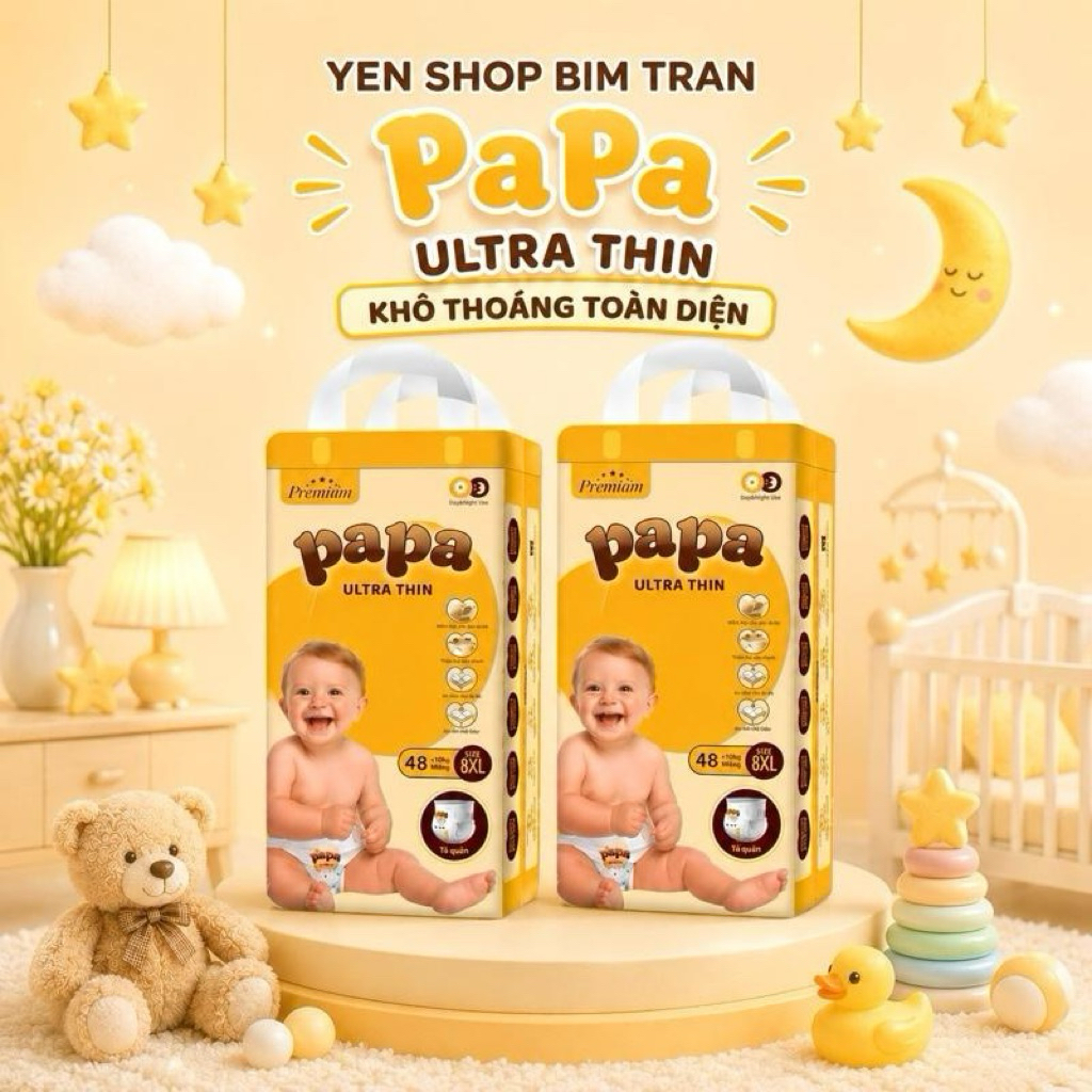 Papa ultra thin 50-100 Miếng M-8XL Tã Quần Bo Mỏng Mềm Mại  Thấm Hút Tốt Mặc Ngày Đêm Thoải Mái. Fro